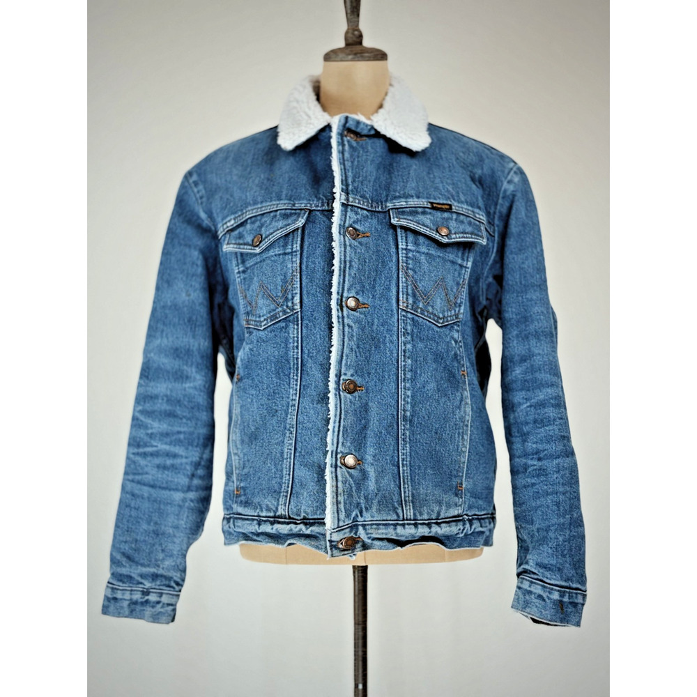 90's Vintage WRANGLER Sherpa Lined Denim Jacket Men's Trucker MEDIUM #0101 - Picture 2 of 16